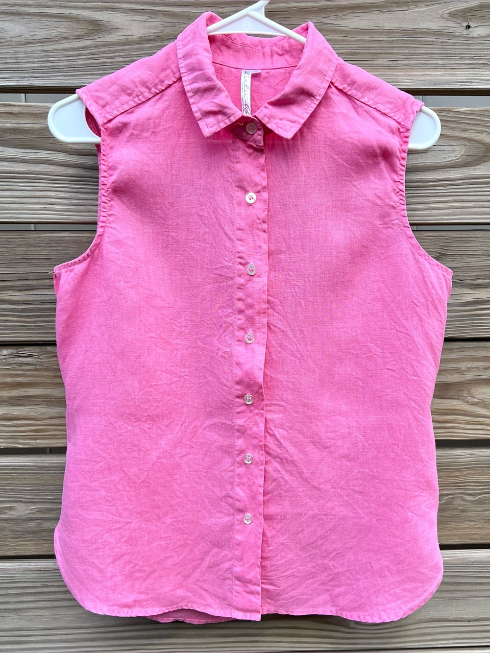 Lulu B 100% Linen Pink Sleeveless Collar Button Down Top Women’s Size Small